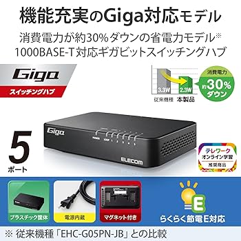 エレコム スイッチングハブ ギガビット 5ポート マグネット付き 電源内蔵 EHC-G05PN-JB qqffhab Amazon | エレコム スイッチングハブ ギガビット 5ポート